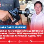 Naikkan kuota diesel sehingga 300 liter di Sarawak, perluas SKDS kepada dump trucks dan kenderaan pertubuhan agama, kata DAPSY Roderick Wong menggesa kuota subsidi diesel yang lebih tinggi serta perluasan liputan Sistem Kawalan Diesel Bersubsidi (SKDS) di Sarawak.