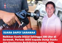 Naikkan kuota diesel sehingga 300 liter di Sarawak, perluas SKDS kepada dump trucks dan kenderaan pertubuhan agama, kata DAPSY Roderick Wong menggesa kuota subsidi diesel yang lebih tinggi serta perluasan liputan Sistem Kawalan Diesel Bersubsidi (SKDS) di Sarawak.