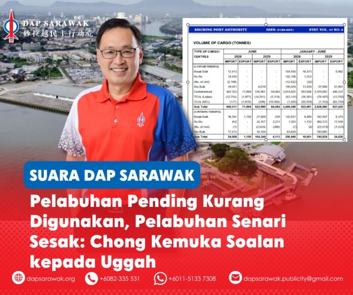 Chong Chieng Jen mempersoalkan Timbalan Premier merangkap Menteri Infrastruktur dan Pembangunan Pelabuhan Sarawak, Datuk Amar Douglas Uggah Embas, berhubung kemerosotan jumlah kendalian kargo di Pelabuhan Pending, peningkatan kesesakan di Pelabuhan Senari serta perancangan jangka panjang Kerajaan Negeri terhadap kawasan perindustrian Pending dan Bintawa.