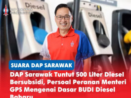 DAP Sarawak tuntut 500 liter diesel bersubsidi, persoal peranan Menteri GPS mengenai dasar BUDI Diesel baharu Chong Chieng Jen menggesa peruntukan bulanan 500 liter diesel bersubsidi diberikan kepada semua kenderaan diesel di Sarawak serta meminta menteri-menteri GPS menjelaskan mengapa tuntutan tersebut tidak diterima di bawah dasar BUDI Diesel yang disemak semula.