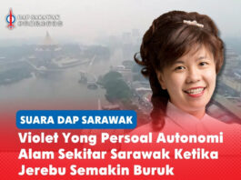 Violet Yong persoal autonomi alam sekitar Sarawak ketika jerebu semakin buruk Violet Yong mempersoalkan sama ada autonomi alam sekitar yang lebih luas mempunyai makna sekiranya Kerajaan Sarawak tidak dapat menggunakan kuasanya secara berkesan untuk menangani jerebu yang semakin buruk dan melindungi kesihatan awam.