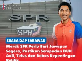 Mordi: SPR perlu beri jawapan segera, pastikan sempadan DUN adil, telus dan bebas kepentingan politik Mordi Bimol, meminta Suruhanjaya Pilihan Raya (SPR) memberi jawapan segera berhubung jurang jumlah pengundi serta asas cadangan persempadanan semula DUN Sarawak.