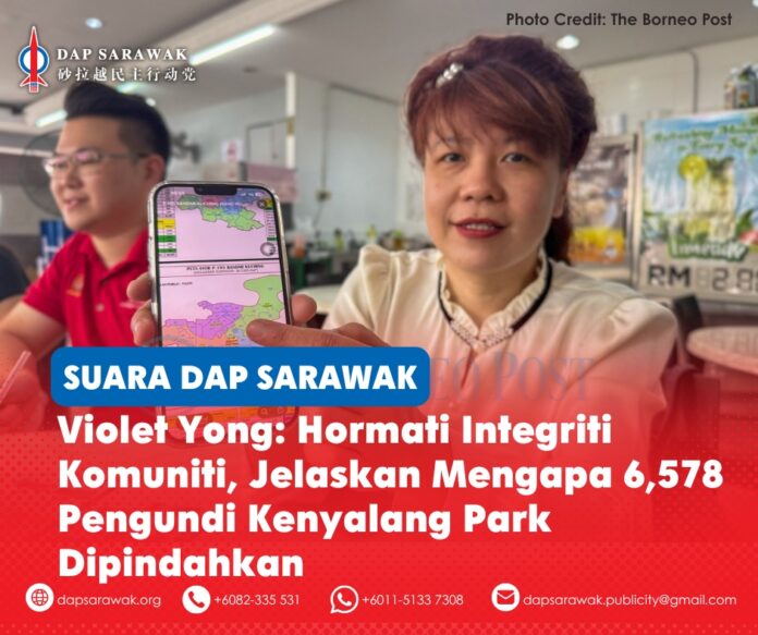 Violet Yong menggesa Suruhanjaya Pilihan Raya (SPR) menghormati prinsip Integriti Komuniti dalam cadangan persempadanan semula kawasan pilihan raya di Sarawak serta menjelaskan mengapa seramai 6,578 pengundi Kenyalang Park dicadangkan untuk dipindahkan ke kawasan DUN Tabuan Jaya yang baharu diwujudkan.
