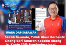 Sekali bermula, tidak akan berhenti: Chong beri amaran kepada Abang Jo, kuota 30% Bumiputera bagi projek utama Chong Chieng Jen memberi amaran kepada Premier Sarawak, Tan Sri Abang Johari Tun Openg, supaya tidak melaksanakan kuota 30% Bumiputera bagi projek utama kerajaan negeri, kerana dasar tersebut boleh menjejaskan meritokrasi dan akhirnya diperluaskan ke sektor-sektor lain.