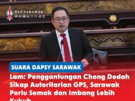 Lam: Penggantungan Chong dedah sikap autoritarian GPS, Sarawak perlu semak dan imbang lebih kukuh Setiausaha DAPSY Sarawak, George Lam, mengkritik penggantungan ADUN Padungan, Chong Chieng Jen, sambil memberi amaran bahawa tindakan itu melemahkan akauntabiliti demokrasi dan mengukuhkan keperluan terhadap mekanisme semak dan imbang yang lebih kukuh di Sarawak.
