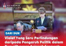 Violet Yong seru perlindungan daripada pengaruh politik dalam pemeliharaan sejarah Sarawak Violet Yong berucap semasa perbahasan Rang Undang-Undang Perpustakaan Negeri Sarawak (Pindaan) 2026, sambil menggesa ketelusan dan perlindungan yang lebih kukuh dalam usaha memelihara warisan sejarah negeri.