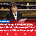 Violet Yong: Kerajaan yang kuat tidak seharusnya takut kepada kritikan pembangkang ADUN Pending Violet Yong membantah usul penggantungan ADUN Padungan Chong Chieng Jen, sambil menegaskan bahawa GPS perlu menghormati suara pembangkang dan hak rakyat untuk menuntut akauntabiliti.